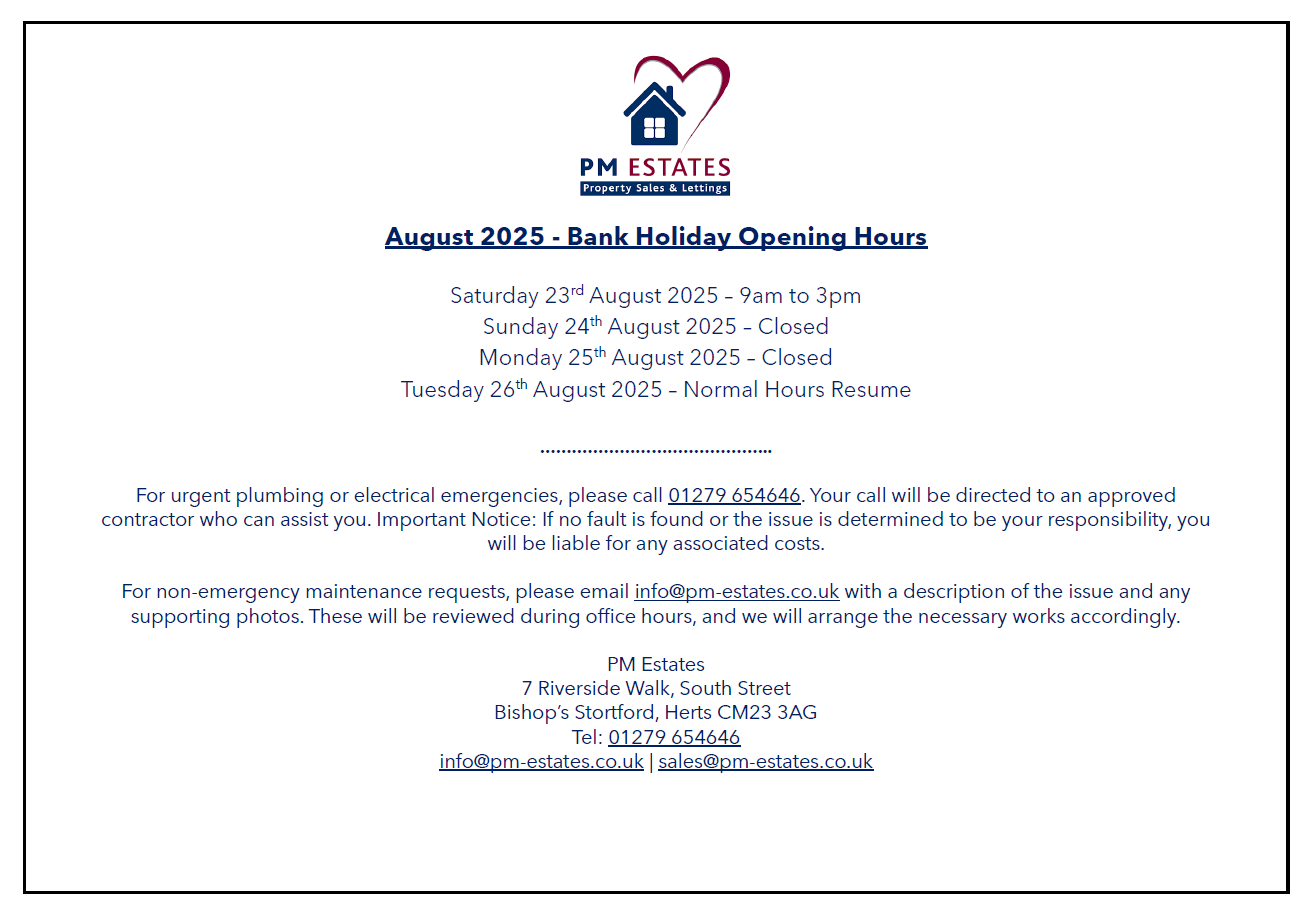 August 2025 - Bank Holiday Opening Hours